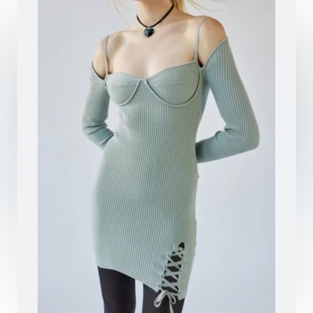 Urban Outfitters Ribbed Sage Green Mini Dress